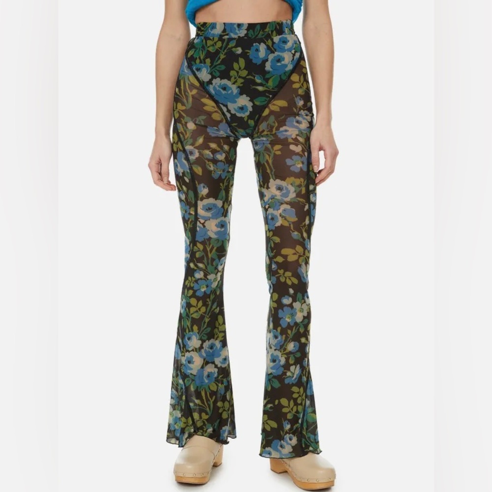 Richard Quinn SS22 RTW Floral Mesh Flare Trousers Pants UK 14 US 10 Net-A-Porter